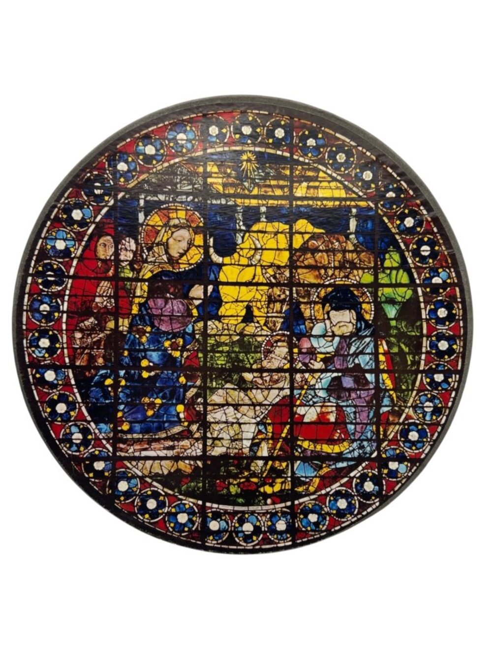 Vtg Circular Springbok Jigsaw Puzzle The Nativity Paulo Uccello Stained Glass